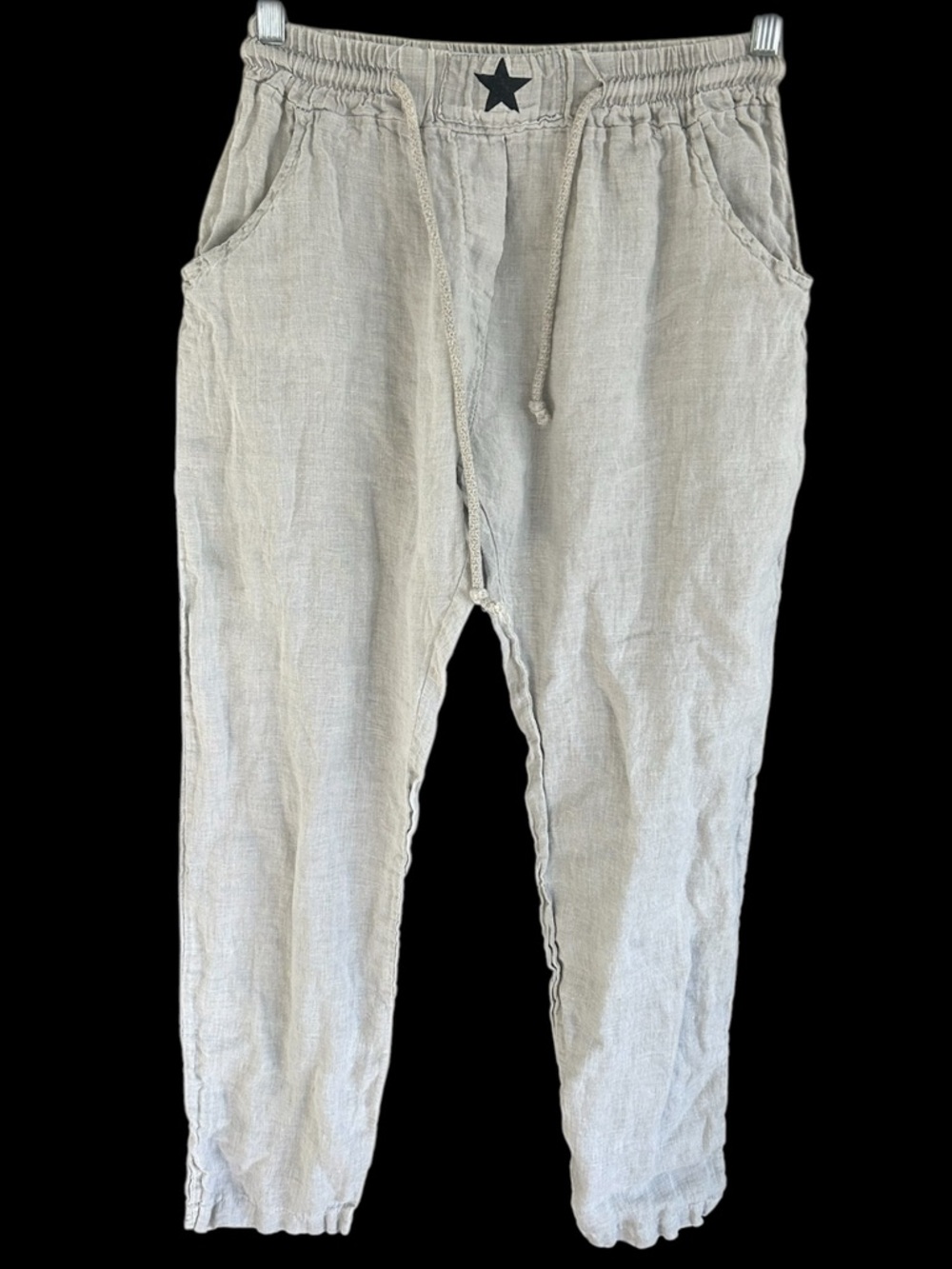 ▶️ Tempo Paris Linen Pants Womens XL Beige Jogger Elastic Waist Italy Lagenlook
